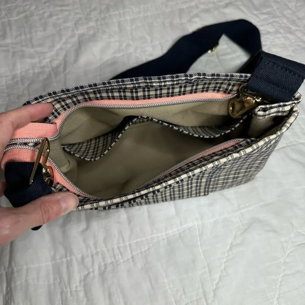 Black and tan purse plaid handmade bag crossbody cotton